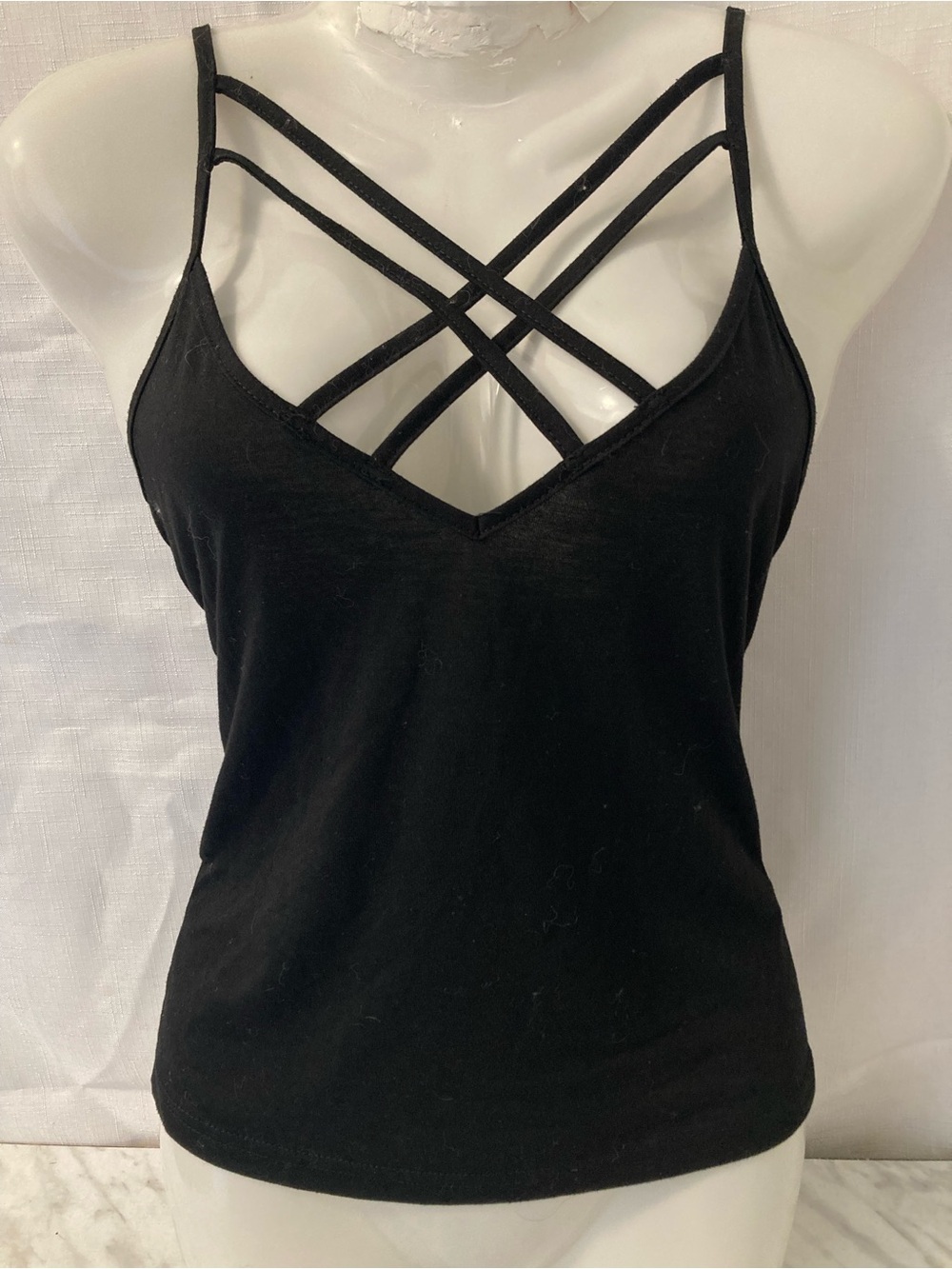 Black Strappy Criss Cross V Neck Tank Top Y2K Goth Size M